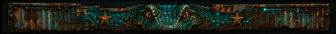 NTellgencya World footer — decorative crocodile on corrugated iron